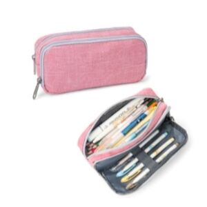 Pink Double-Zip Pencil Case Organizer